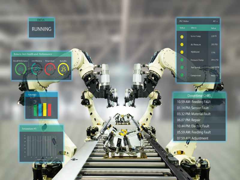 Industrial robotic automation dashboard illustration
